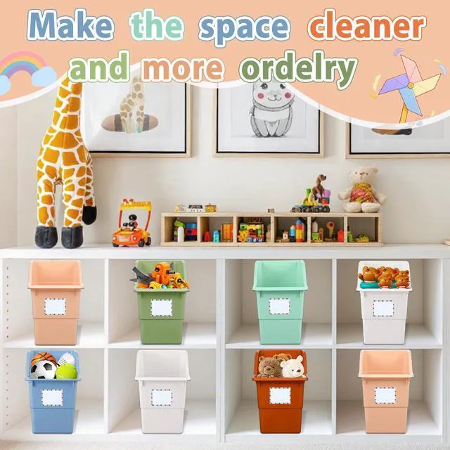 Alt view image 6 of 7 - 12 Pack Large Book Bins with Labels (Boho) Durable Plastic,Stackable Magazine Organizer,Storage Bins for Classroom,Library,Office,Bookshelf Categorization