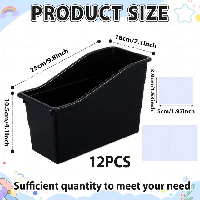 Alt view image 2 of 7 - 12 Pack Large Book Bins with Labels (Black) Durable Plastic,Stackable Magazine Organizer,Storage Bins for Classroom,Library,Office,Bookshelf Categorization