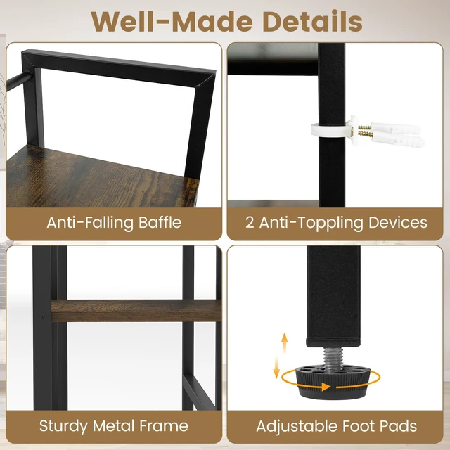 Alt view image 6 of 7 - 4-Tier Desktop Bookshelf, 38.5" Dorm Desk Hutch, Rustic Brown Tabletop Hutch for Computer Monitor, 4 Open Storage Shelves, Anti-tip Device, Desktop Display Shelves for Home Office