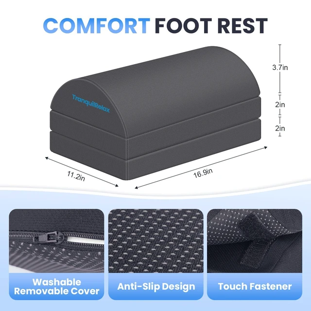 Alt view image 3 of 7 - Foot Rest Under Desk, 3-Height Adjustable Foot Stool, Gray Desk foot rest, ergonomic foot support, machine-washable cover, non-slip bottom, gaming foot rest, office, car