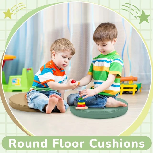 Alt view image 4 of 7 - 8 Pcs Floor Cushions Kids, Matcha Color, 13.8 x 13.8 x 2 Inch Extra Thick 2" Flexible Seating Classroom, Assorted Colored Floor Pillow, Soft Round Cushions for Kids Students Office School