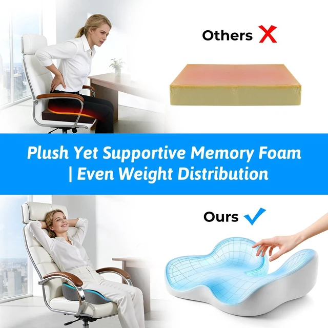 Alt view image 5 of 7 - Seat Cushion for Tailbone & Sciatica Pain Relief Certified & Ergonomist-Designed,Tapered Front Edge Reduces Thigh Pressure,Wide Memory Foam for Office Chair, Car, Wheelchair