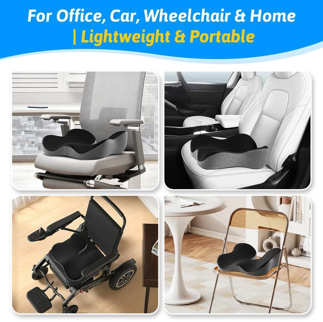 Alt view image 6 of 7 - Seat Cushion for Tailbone & Sciatica Pain Relief Certified & Ergonomist-Designed,Tapered Front Edge Reduces Thigh Pressure,Wide Memory Foam for Office Chair, Car, Wheelchair