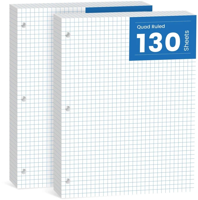 Main image of 260 Sheets Loose Leaf Paper, 4x4 Graph Ruled, 8''x 10.5'' Filler Paper 3-Hole Punched Binder Paper, Quad Ruled Graph Paper 8 x 10-1/2, Quadrille Graph Paper Loose Leaf Bulk with 3-Ring for Binder
