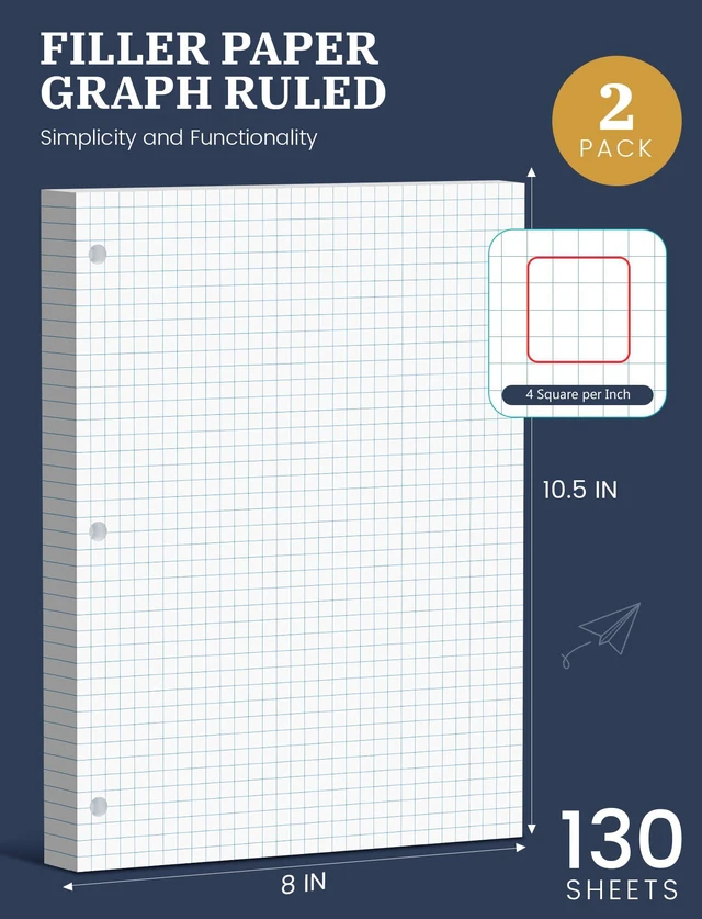 Alt view image 2 of 7 - 260 Sheets Loose Leaf Paper, 4x4 Graph Ruled, 8''x 10.5'' Filler Paper 3-Hole Punched Binder Paper, Quad Ruled Graph Paper 8 x 10-1/2, Quadrille Graph Paper Loose Leaf Bulk with 3-Ring for Binder