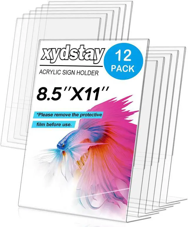 Main image of 12 pack 8.5x11 Acrylic Sign Holder, L Shape, Plastic Flyer Stand Menu Holder, Table sign holder Flyer Holder Stand for Restaurant, Office, School, Store and Home Use