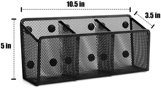 Alt view image 3 of 7 - Magnetic Pencil Holder Whiteboard Pen Holder Locker Accessories (3-Slot*1) Locker Organizer, Desk Organizer, Teacher Supplies, Mesh Basket, Strong Magnets, Black, For Fridge School Office Home