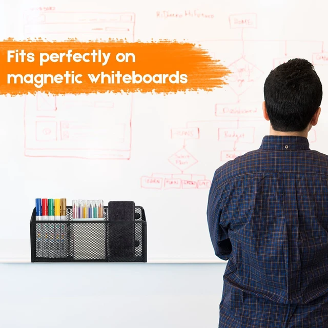 Alt view image 5 of 7 - Magnetic Pencil Holder Whiteboard Pen Holder Locker Accessories (3-Slot*1) Locker Organizer, Desk Organizer, Teacher Supplies, Mesh Basket, Strong Magnets, Black, For Fridge School Office Home