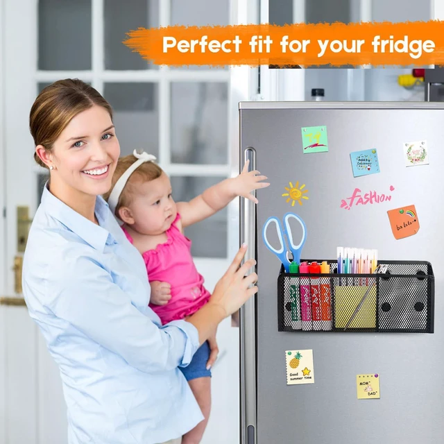 Alt view image 6 of 7 - Magnetic Pencil Holder Whiteboard Pen Holder Locker Accessories (3-Slot*1) Locker Organizer, Desk Organizer, Teacher Supplies, Mesh Basket, Strong Magnets, Black, For Fridge School Office Home