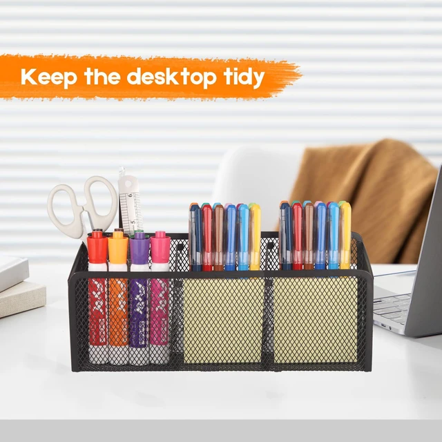 Alt view image 7 of 7 - Magnetic Pencil Holder Whiteboard Pen Holder Locker Accessories (3-Slot*1) Locker Organizer, Desk Organizer, Teacher Supplies, Mesh Basket, Strong Magnets, Black, For Fridge School Office Home