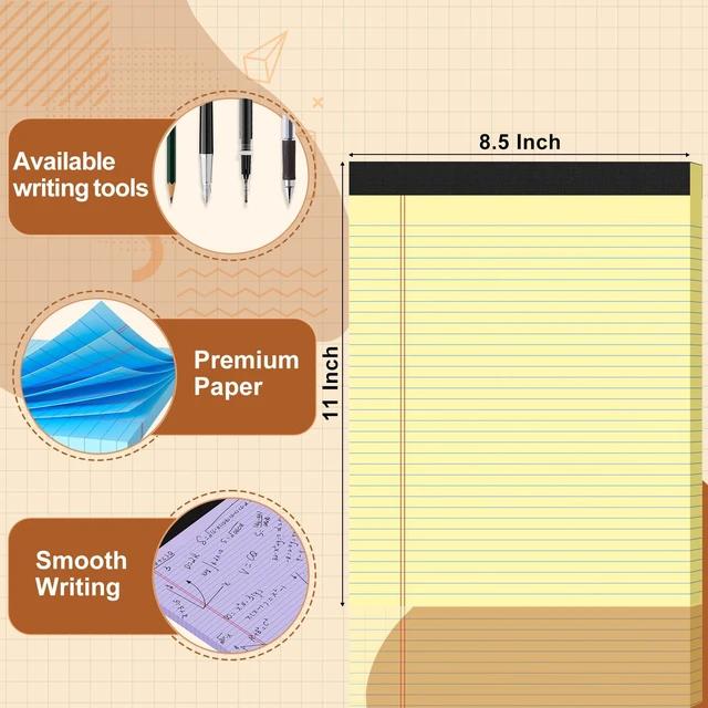 Alt view image 2 of 6 - Legal Pads 8.5 X11, Narrow Ruled Notepads, 10 Pack, 50 Sheet/Pad Colored Legal Pads, Tear Off Notepad, Perforated Writing Pad, Notebook Paper College Ruled, Notepads For Office Home School