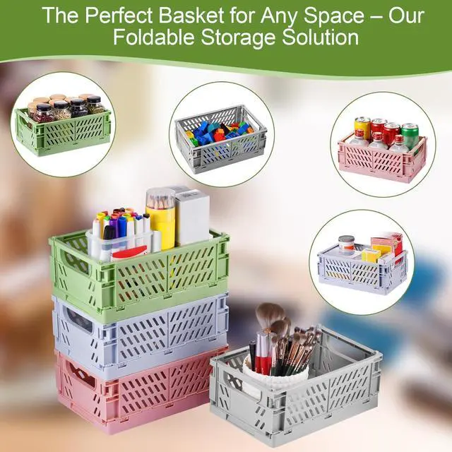 Alt view image 5 of 5 - 2-Pack Collapsible Plastic Storage Baskets, Blue, 9.8"x6.5"x3.8" Pastel, Space-Saving, Collapsible Plastic Bins, Cute Mini Storage Crates, for Classroom, Kitchen, Office, Bedroom