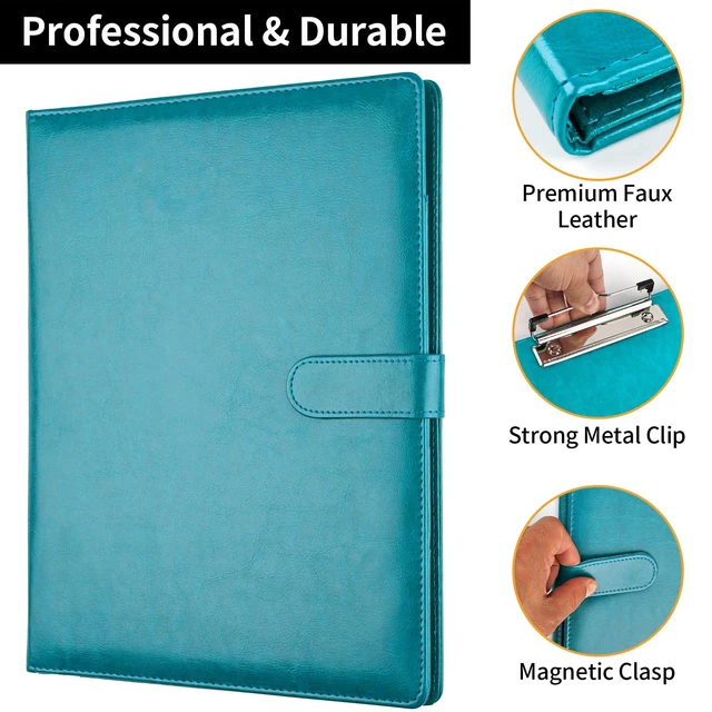 Alt view image 4 of 7 - Professional Padfolio with Clipboard, Faux Leather Portfolio Folder Binder Indigo Legal Pad Holder for A4 Letter Size Notepad, Resume, Notebook Cover Organizer for Business Office Conference