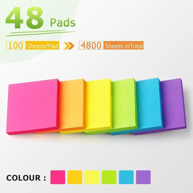 Alt view image 4 of 7 - Sticky Notes 3x3 in, Bright Colors Self-Stick Pads, 48 Pads, 90 Sheets/Pad