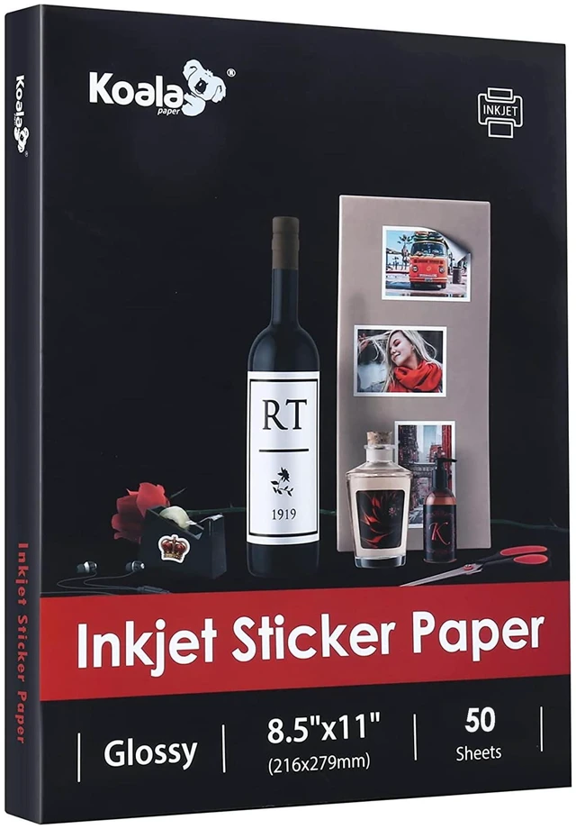 Main image of Printable Glossy Sticker Paper for Inkjet Printer, 50 Sheets White, 8.5x11 Inch Self-Adhesive Photo Sticker Printer Paper for Crafts