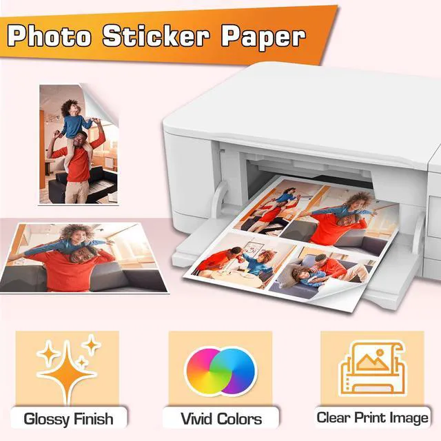 Alt view image 4 of 7 - Printable Glossy Sticker Paper for Inkjet Printer, 50 Sheets White, 8.5x11 Inch Self-Adhesive Photo Sticker Printer Paper for Crafts
