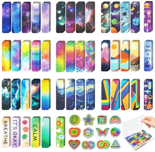Main image of 72 Pieces Anxiety Sensory Stickers with Storage Box - Sensory Stickers 2 Textured Surface - Fidget Strips for Office & Classroom Desk Adult & Teen Stress (Personality)