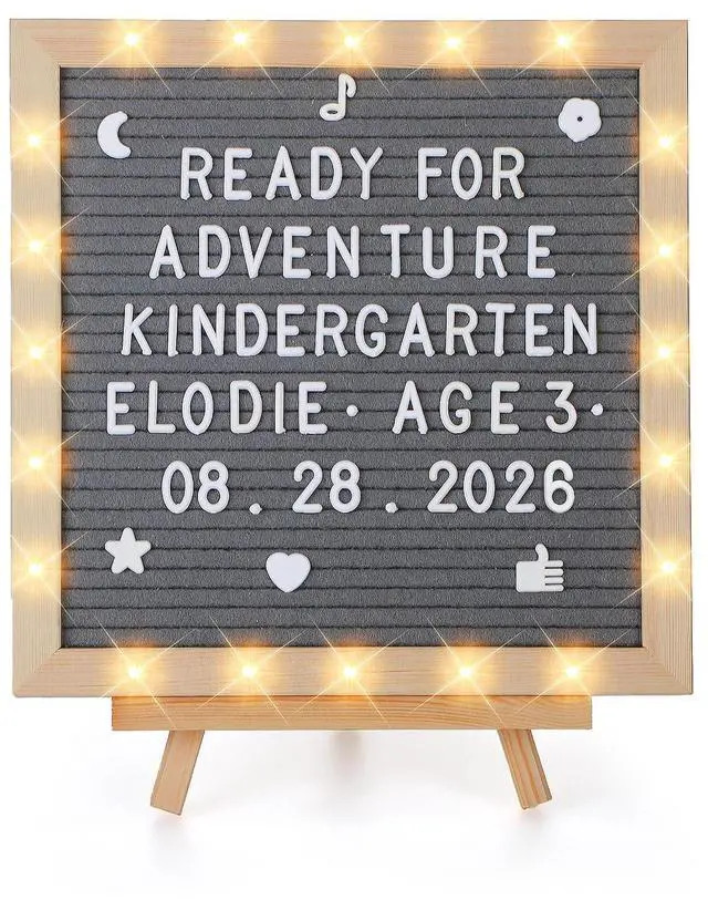 Main image of 10"×10" Felt Letter Board with LED Lights & Stand, First Day of School Sign Wall/Desk Display, 450-Letter, Message Custom Signs Poster Board, Baby/Pregnancy Announcement/Classroom/Birthday Decor, Gray