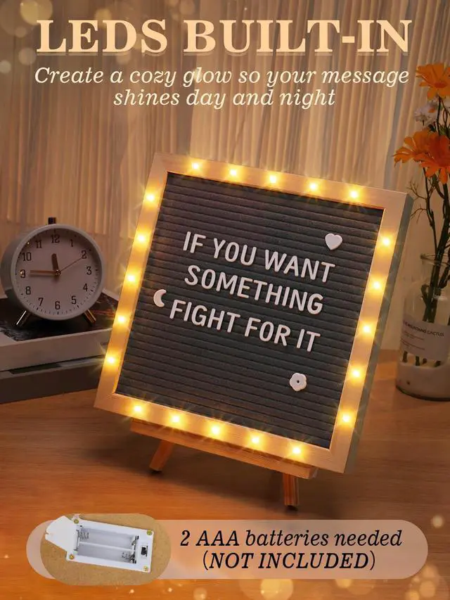 Alt view image 3 of 7 - 10"×10" Felt Letter Board with LED Lights & Stand, First Day of School Sign Wall/Desk Display, 450-Letter, Message Custom Signs Poster Board, Baby/Pregnancy Announcement/Classroom/Birthday Decor, Gray