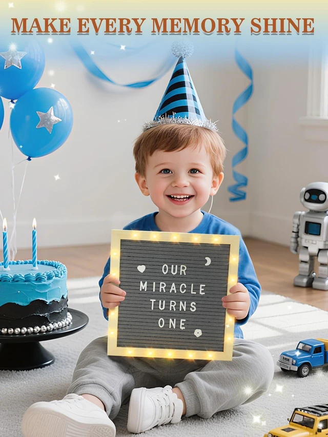 Alt view image 5 of 7 - 10"×10" Felt Letter Board with LED Lights & Stand, First Day of School Sign Wall/Desk Display, 450-Letter, Message Custom Signs Poster Board, Baby/Pregnancy Announcement/Classroom/Birthday Decor, Gray