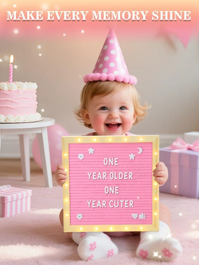 Alt view image 5 of 7 - 10"×10" Felt Letter Board with LED Lights & Stand, First Day of School Sign Wall/Desk Display, 450-Letter, Message Custom Signs Poster Board, Baby/Pregnancy Announcement/Birthday Decorations, Pink