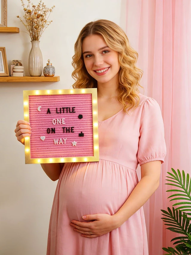 Alt view image 6 of 7 - 10"×10" Felt Letter Board with LED Lights & Stand, First Day of School Sign Wall/Desk Display, 450-Letter, Message Custom Signs Poster Board, Baby/Pregnancy Announcement/Birthday Decorations, Pink