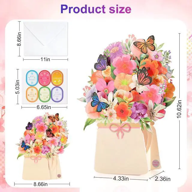 Alt view image 6 of 6 - Thank You Greeting Card, BEST WISH, GET WELL SOON, LIGHT&MUSIC Pop Up Card DIY Pop Up Cards, I LOVE YOU, 10'' Lily and Butterflies Flower Bouquet 3D Greeting Cards for Women Wife Mom Sister Friend
