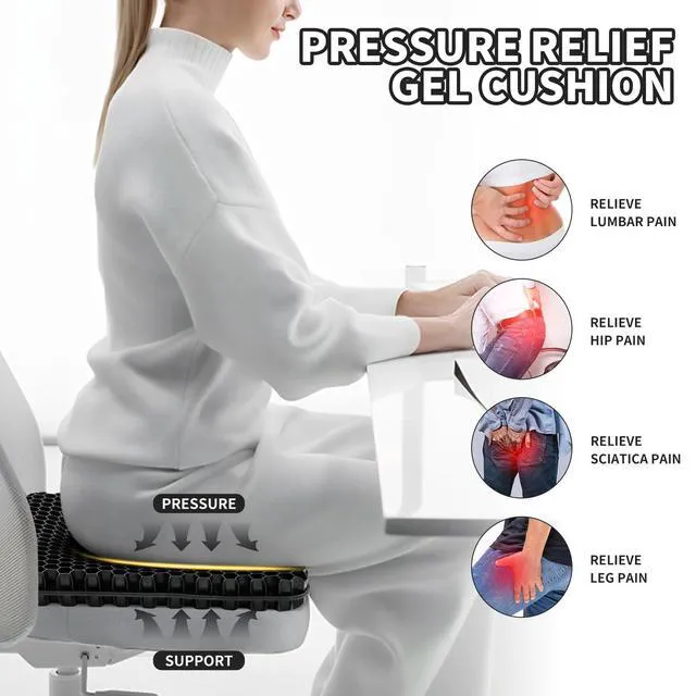 Alt view image 3 of 6 - Gel Seat Cushion for Long Sitting - 16.5" x 14.5" x 2.4" (Extra ThickSoft) Zero Gel Cushions for Pressure Relief, Honeycomb Gel Seat Cushion, Ergonomic Silicone Seat Cushion for People Over 180 lbs