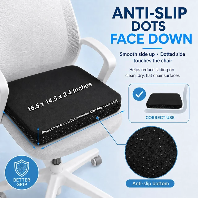 Alt view image 4 of 6 - Gel Seat Cushion for Long Sitting - 16.5" x 14.5" x 2.4" (Extra ThickSoft) Zero Gel Cushions for Pressure Relief, Honeycomb Gel Seat Cushion, Ergonomic Silicone Seat Cushion for People Over 180 lbs