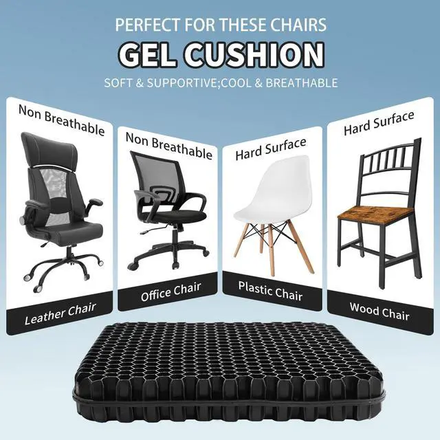 Alt view image 5 of 6 - Gel Seat Cushion for Long Sitting - 16.5" x 14.5" x 2.4" (Extra ThickSoft) Zero Gel Cushions for Pressure Relief, Honeycomb Gel Seat Cushion, Ergonomic Silicone Seat Cushion for People Over 180 lbs