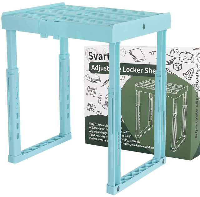 Main image of Adjustable Locker Shelf for School, Height and Width Adjustable Locker Organizer for Work, Stackable Locker Tools for Gym Lockers, Back to School Essentials, Mint Blue
