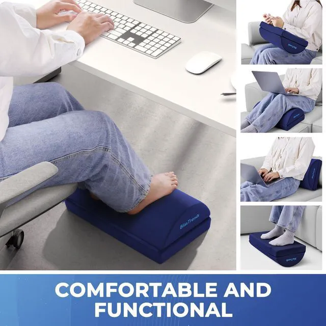 Alt view image 6 of 7 - Foot Rest Under Desk, Foot Stool with 2 Adjustable Heights Comfortable Footrest with Washable Cover for Car,Home and Office to Relieve Back,Lumbar,Knee Pain(Large, Blue)