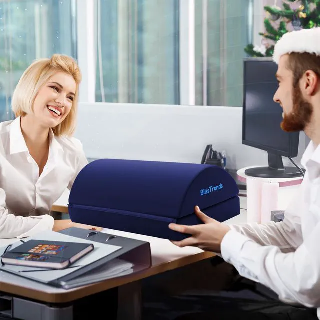 Alt view image 7 of 7 - Foot Rest Under Desk, Foot Stool with 2 Adjustable Heights Comfortable Footrest with Washable Cover for Car,Home and Office to Relieve Back,Lumbar,Knee Pain(Large, Blue)