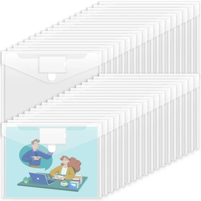 Main image of 36 Pack Plastic Envelopes Poly Envelopes, Clear Document Folders US Letter A4 Size File Envelopes with Label Pocket for School Home Work Office Organization, Clear