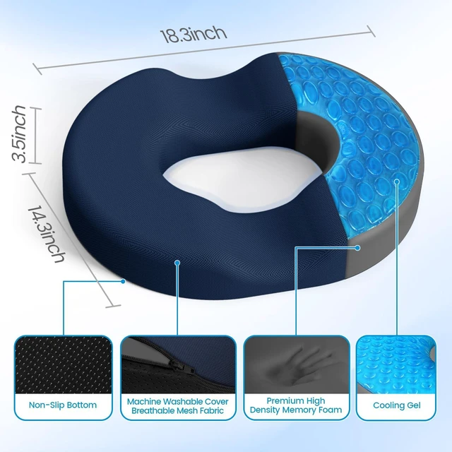 Alt view image 2 of 7 - Donut Pillow Seat Cushion, Cooling Gel Memory Foam Chair Cushion, Blue Office, Home & Car Seat Cushion, Butt Pillow for Tailbone Pain Relief, Hemorrhoids and Everyday Sitting Comfort