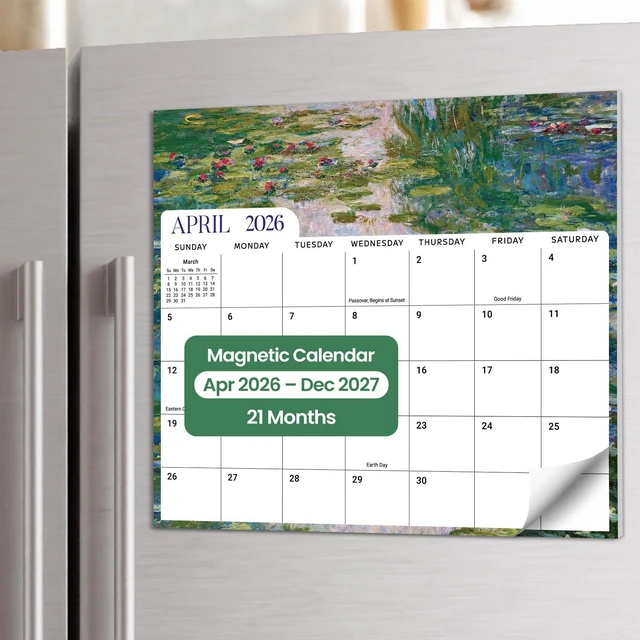 Main image of 2026-2027 Magnetic Calendar for Refrigerator, Apr 2026-Dec 2027 21-Month Fridge Calendar 2026-2027 for Home Planning, Scheduling and Easy Organization, Monet
