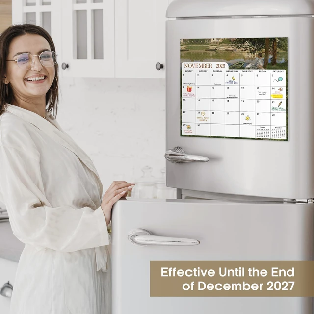 Alt view image 5 of 7 - 2026-2027 Magnetic Calendar for Refrigerator, Apr 2026-Dec 2027 21-Month Fridge Calendar 2026-2027 for Home Planning, Scheduling and Easy Organization, Monet