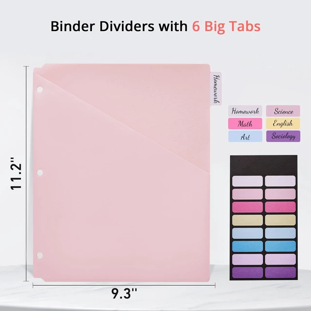 Alt view image 2 of 7 - Bundle 10 Packs 6-Tab Letter Size Dividers for 3 Ring Binder, 60 Counts Wheat Straw Binder Dividers with One Pocket, 6 Pastel Colors, Perfect for School, Office Supplies (10)