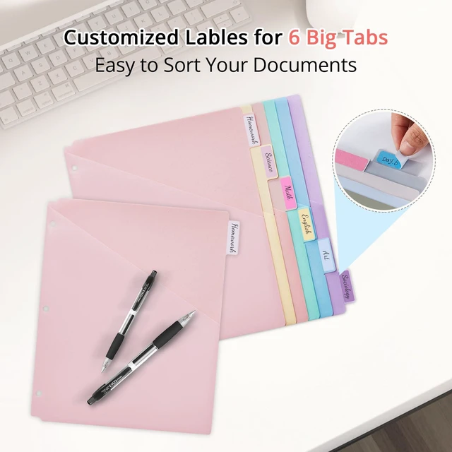 Alt view image 4 of 7 - Bundle 10 Packs 6-Tab Letter Size Dividers for 3 Ring Binder, 60 Counts Wheat Straw Binder Dividers with One Pocket, 6 Pastel Colors, Perfect for School, Office Supplies (10)