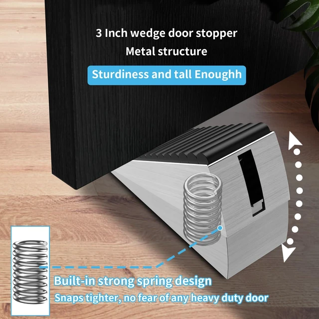 Alt view image 2 of 7 - Door Stoppers for Bottom of Door-Large Heavy Duty Door Stop Wedge 3'' High Adjustable Spring Metal Tall Doorstop, Strongest Rubber Grip, Suits Carpet, Tile, Home, School +2 Wall Protector