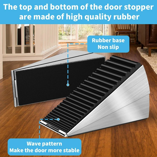 Alt view image 6 of 7 - Door Stoppers for Bottom of Door-Large Heavy Duty Door Stop Wedge 3'' High Adjustable Spring Metal Tall Doorstop, Strongest Rubber Grip, Suits Carpet, Tile, Home, School +2 Wall Protector