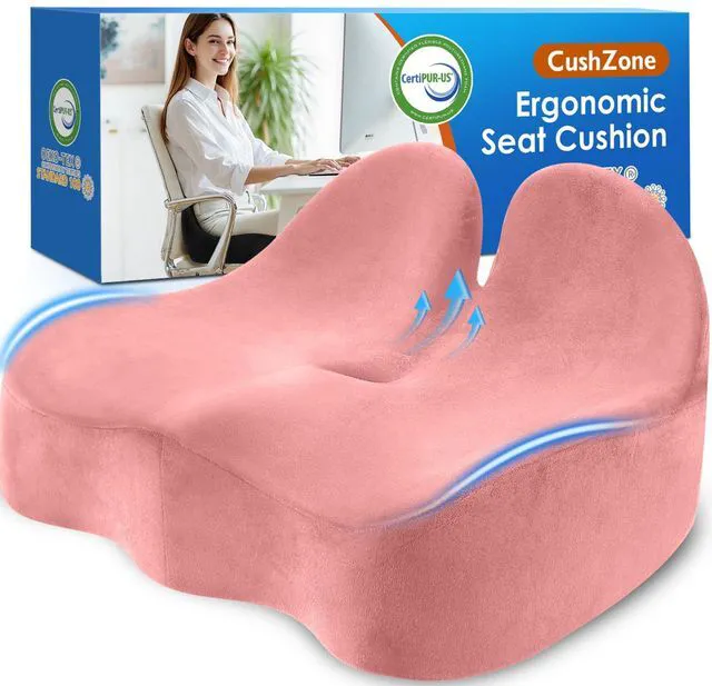 Main image of Ergonomic Seat Cushion, Sciatica Support for Office Chair, Pink Large Size for Sciatica & Hip & Tailbone Pain Relief, Memory Foam Office Chair Cushion for Car, Long Trip, Desk Chair, Lab