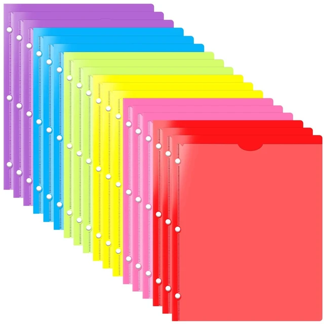 Main image of Heavy Duty Plastic Folders with Clear Front Pocket and Holes-18 Pack,Assorted Colors Folder with 2 Pockets and 3 Holes for 3 Ring Binders,Folder with Card Slot for School,Office and Home