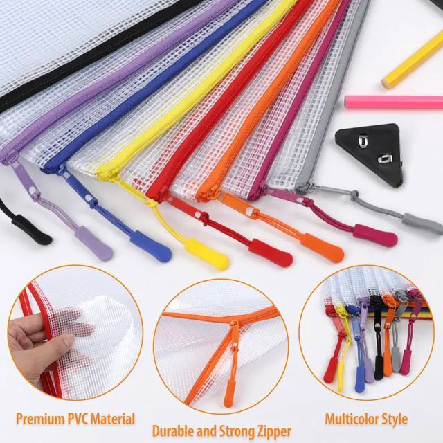 Alt view image 3 of 7 - 20PCS Mesh Zipper Pouch Bags, A4 13x9 Inches Waterproof Mesh Bags with Zipper, Plastic Zipper Pouch for Organizing, Mesh Bag for Travel Storage, 8 Colors Assortment