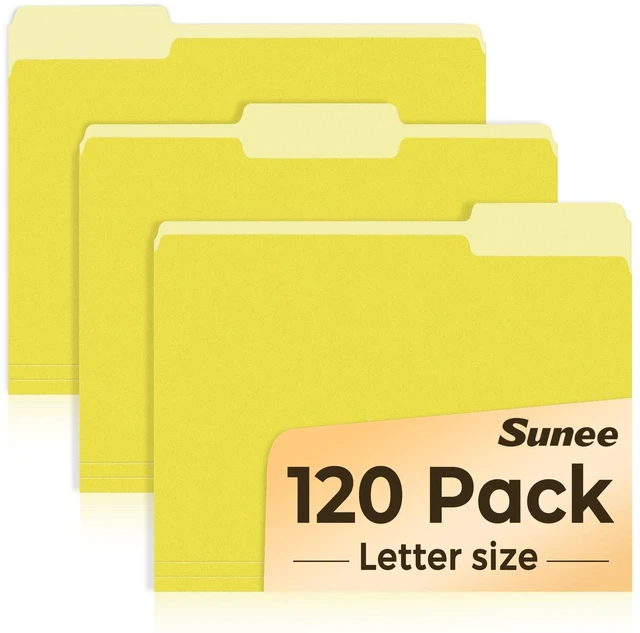 Main image of File Folders, 120 Pack Manilla Folders 8.5 x 11, Colored File Folders Home Office School Supplies for Documents Files Paper, Yellow