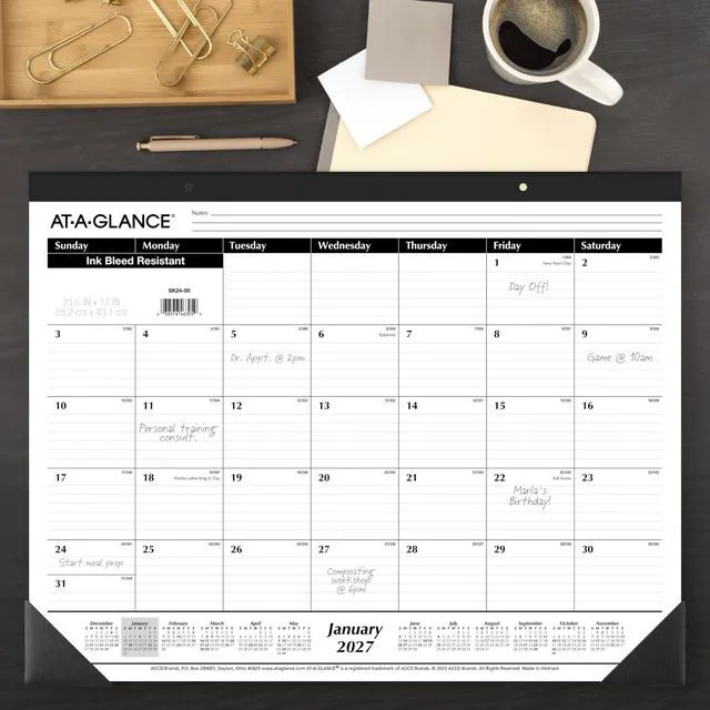 Alt view image 2 of 6 - 2027 Desk Pad Calendar, Monthly Desk Wall Planner, 21.75" x 17", Ruled Blocks, 3 Pack (AZSK240027), White