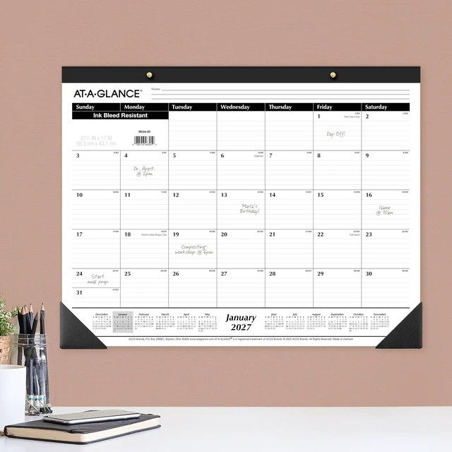 Alt view image 4 of 6 - 2027 Desk Pad Calendar, Monthly Desk Wall Planner, 21.75" x 17", Ruled Blocks, 3 Pack (AZSK240027), White