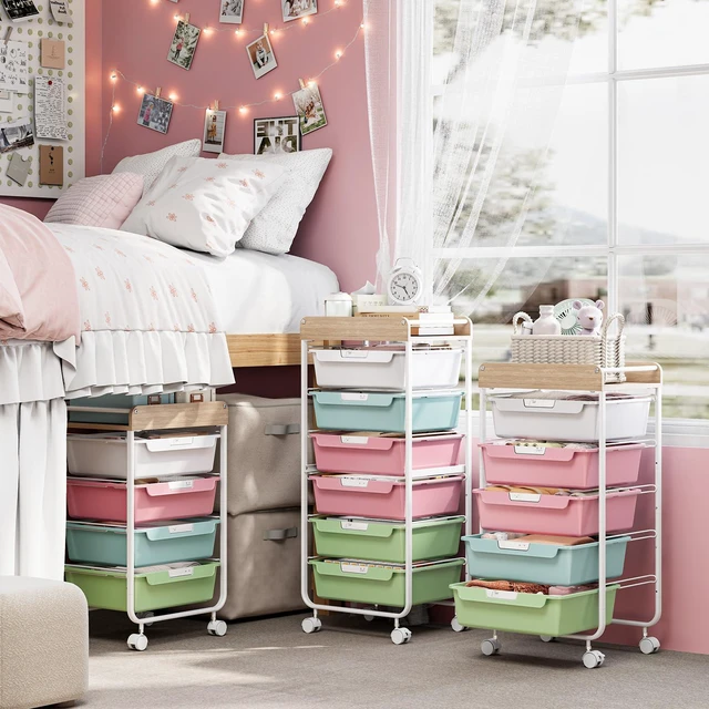 Alt view image 7 of 7 - Rolling Cart with 6 Drawers,Craft Organizer and Storage,Colorful Utility Storage Cart with Drawers,Art Cart,Makeup Organizer With Wooden Tabletop