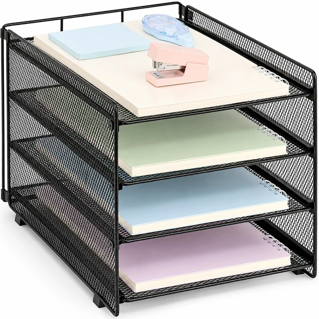 Main image of Desk Organizer, 4-Tier Paper Organizer Letter Tray, Black Desk Organizers and Accessories, Office Desk Accessories & Workspace Organizers, Desktop File Organizer for Office Supplies