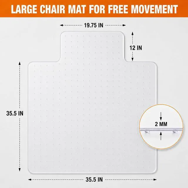 Alt view image 2 of 7 - Chair Mat for Carpet- Low Pile (1/4" Thick) Carpet Protector for Office Gaming Computer Desk Chair. Heavy Duty Desk Chair Mat for Carpeted Floors, Semi Transparent (with Lip (Thickened)